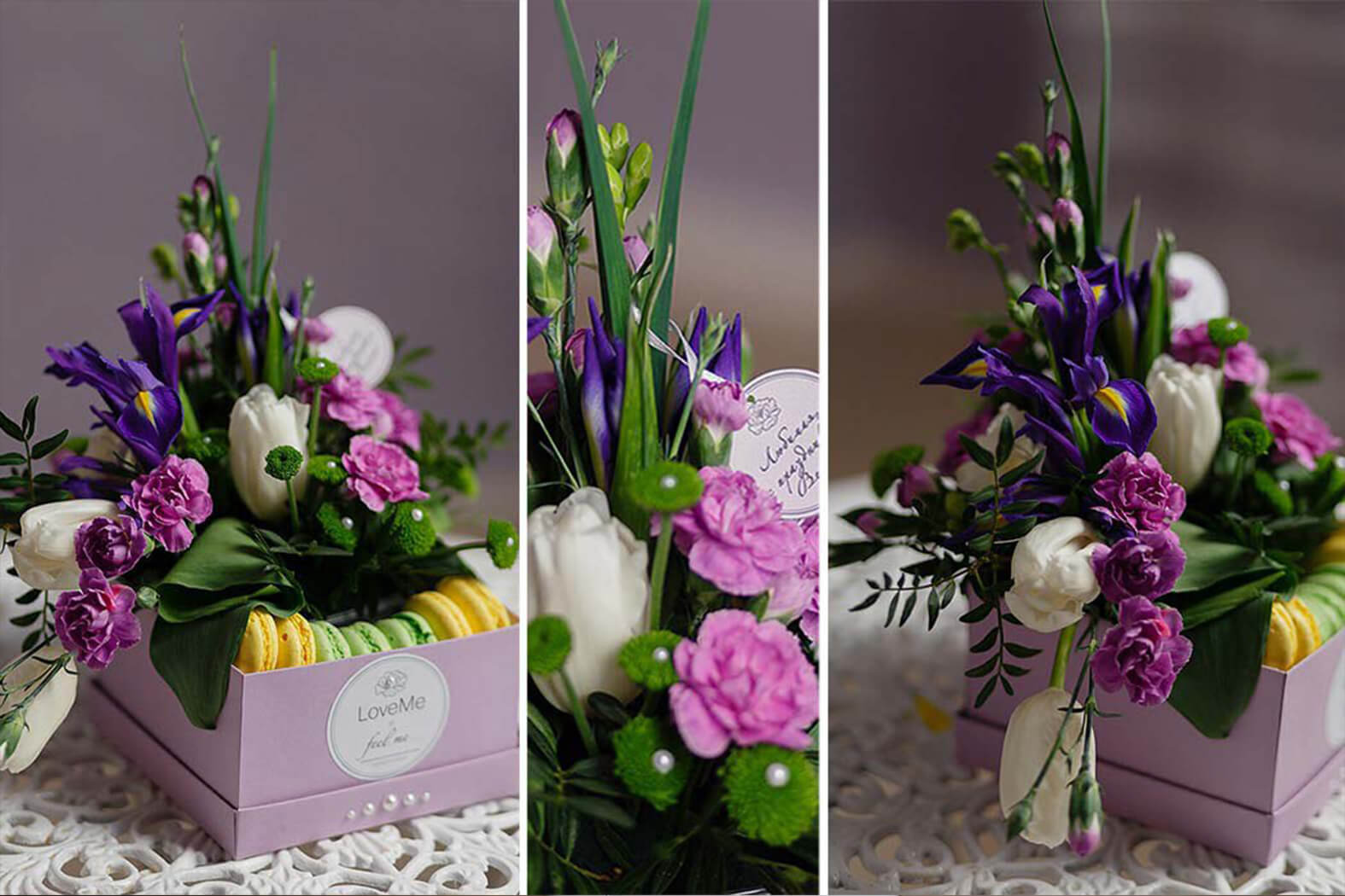 Цветы в шляпной коробке с макарунами сладостями вином под заказ цветы под заказ могилев свадебное агентство ЛавМи 