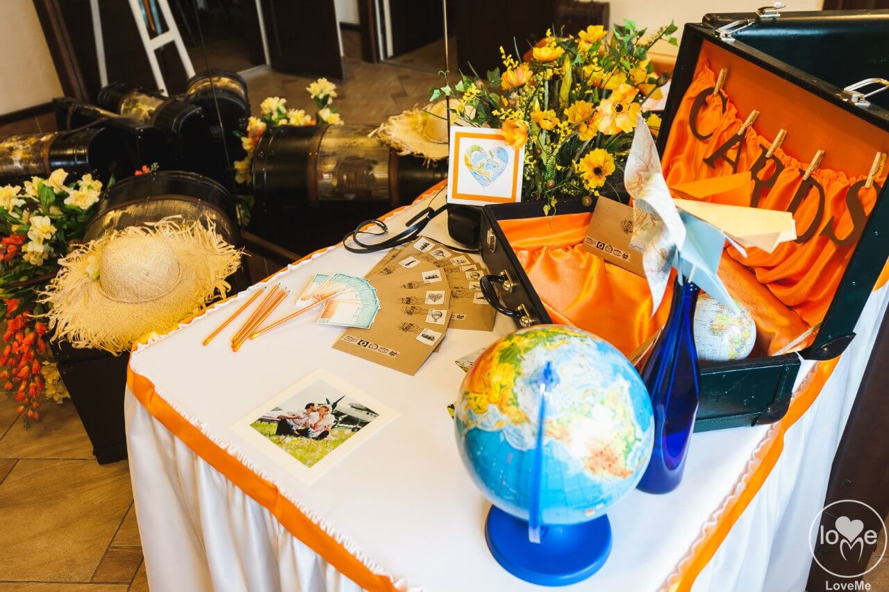 стол дарения с глобусом чемодан Свадьба в стиле путешествия Шале Могилев Организация свадьбы декор украшение зала свадебное агентство ЛавМи 