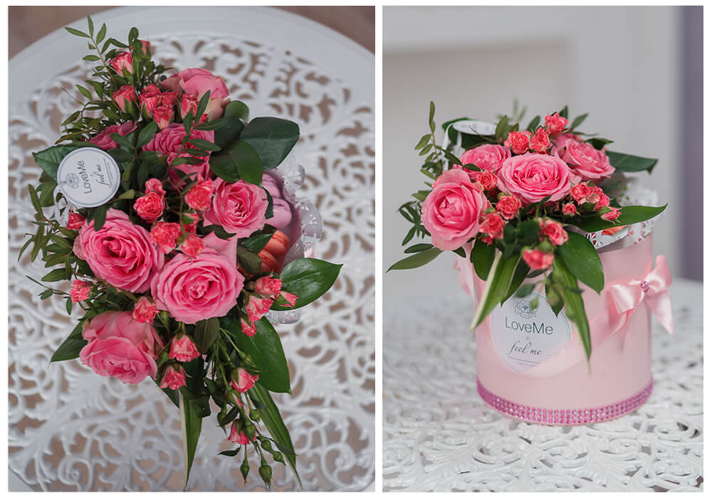 Цветы в шляпной коробке с макарунами сладостями вином под заказ цветы под заказ могилев свадебное агентство ЛавМи 