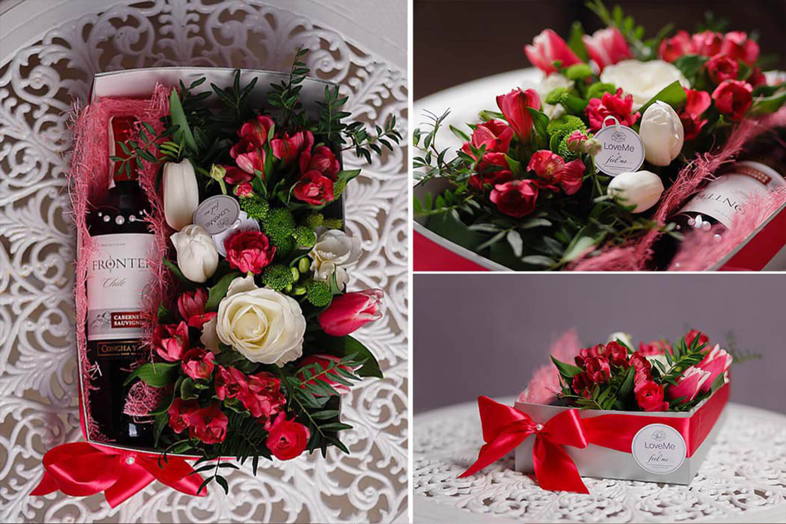 Цветы в шляпной коробке с макарунами сладостями вином под заказ цветы под заказ могилев свадебное агентство ЛавМи 