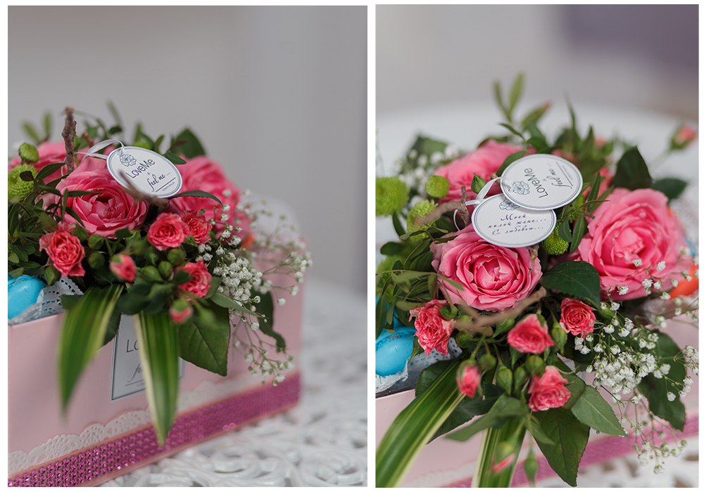 Цветы в шляпной коробке с макарунами сладостями вином под заказ цветы под заказ могилев свадебное агентство ЛавМи 