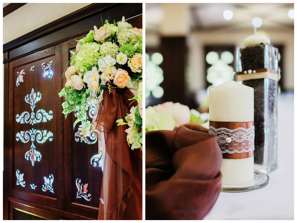 Шоколадная кофейная свадьба выездная регистрация роспись церемония любужский замок могилев свадебное агентство ЛавМи организация декор банкетного зала ресторана украшение свадьбы